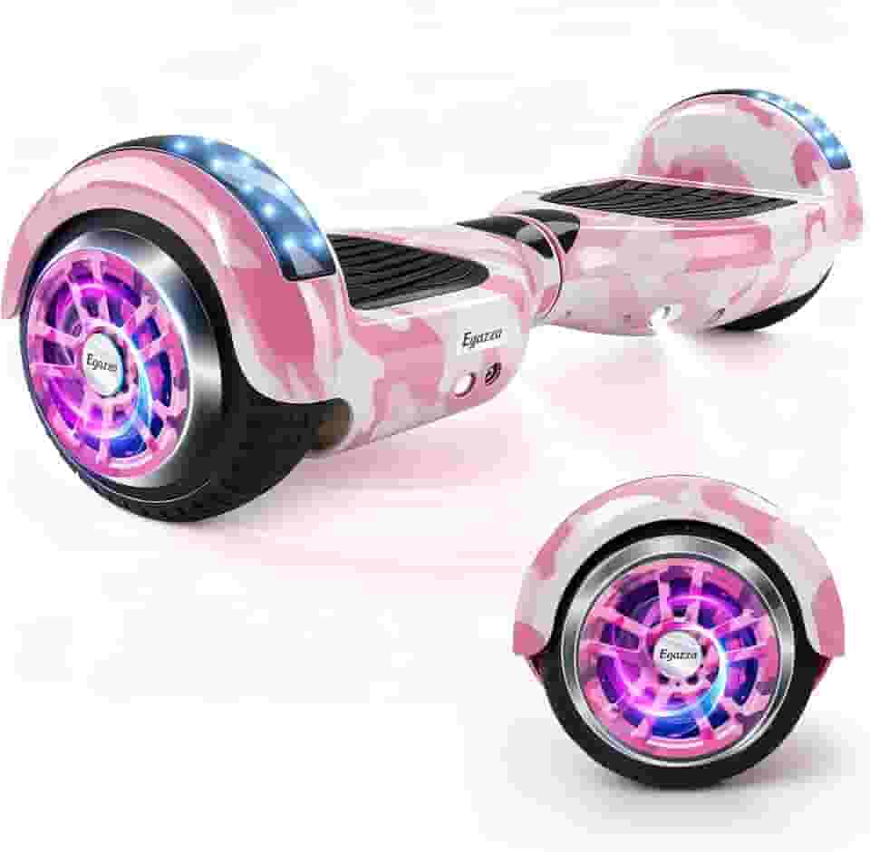 Egazza Hoverboard Skate1 Elétrico 6,5” com Bluetooth e Rodas LED, Scooter de Equilíbrio para Crianças e Adolescentes, Camuflagem Rosa