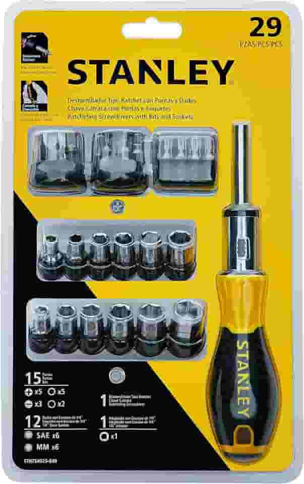Stanley Chave de Catraca com Acessórios, Kit com Diversos Soquetes e Pontas para Qualquer Tarefa, Ferramenta com Alavanca de 3 Posições, Modelo STHT54925