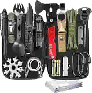 Presentes para homens, pai, marido, equipamento de sobrevivência e kit de equipamento 20 em 1, ferramenta de emergência para escapar com machado, meias de Natal, acessório legal para aniversário, para ele, meninos, acampamento, caminhadas, pesca, caça