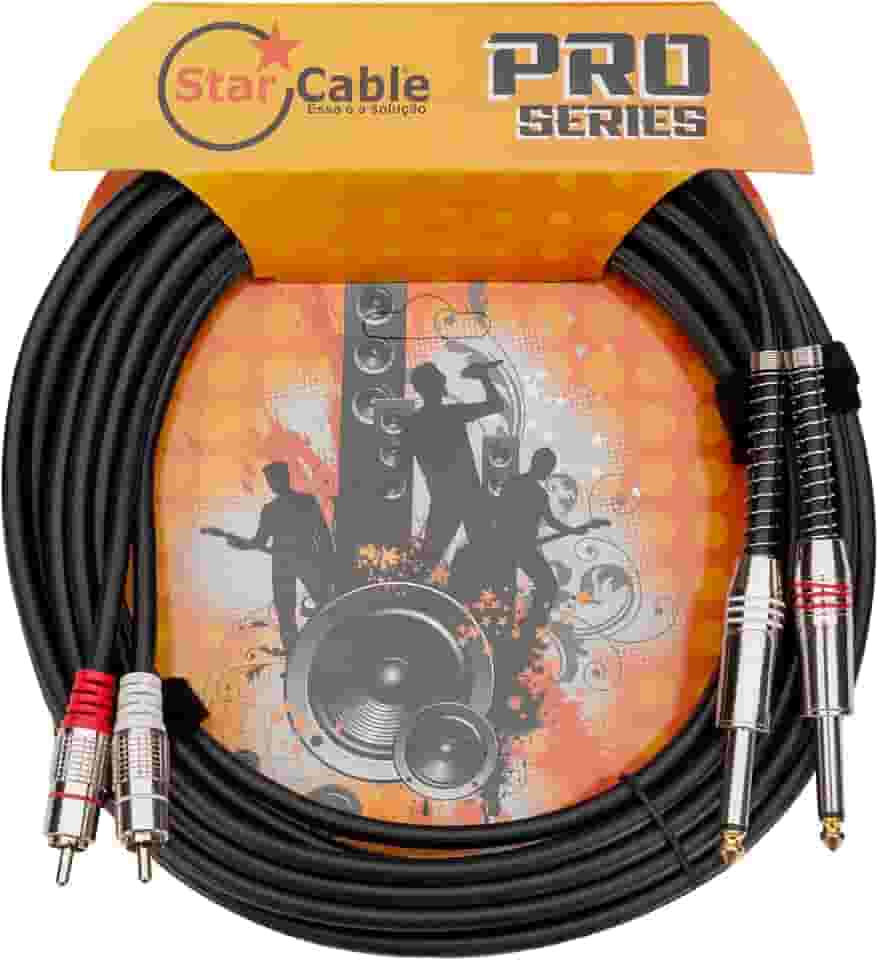 Cabo de Áudio 5 metros, 2x P10 Mono para 2x RCA, Preto, Star Cable Pro Series