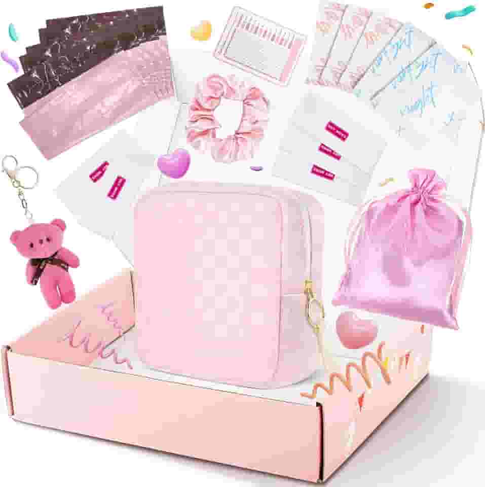 Kit de primeira menstruação para meninas, suporte de tampão xadrez rosa de 13,5 cm, bolsa de absorvente menstrual para iniciantes, bolsa de armazenamento de guardanapos sanitários