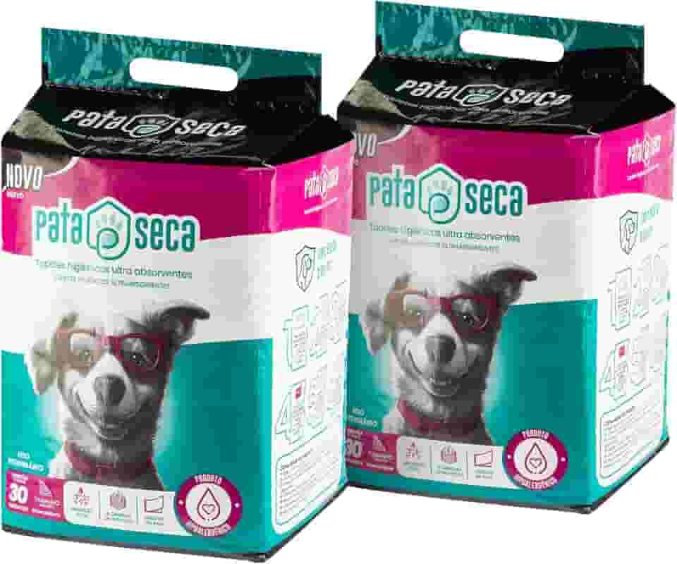 Tapete Higiênico Pata Seca para Cães Descartavel – Kit com 60 Unidades (2 Pacotes de 30) – 80x60cm – Fino, Ultra Resistente, Absorvente, Controle de Odor e Secagem Rápida