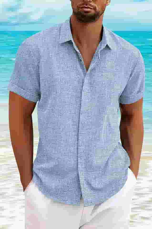 Camisas masculinas de linho de manga curta casual camisa de botão para homens praia verão casamento camisa