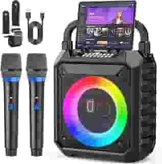 JYX Caixa de Som com Microfone para Adultos e Crianças, Caixa de Som Bluetooth Portátil com 2 Microfones e Luzes de DJ para Festas e Reuniões em Casa, Suporta USB/TF/AUX/REC(50W)