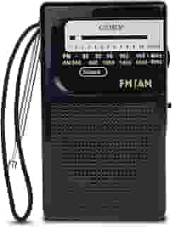 Coby Rádio Portátil AM FM, de Bolso, Bateria de 800 Horas, Mini Antena Interna e Externa, Emergência, Compacto, Transistor Retrô