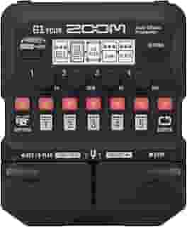 Pedal processador multiefeitos para guitarra Zoom G1 Four, com mais de 60 efeitos embutidos, modelagem de amplificador, e mais