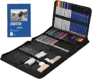 Conjunto de 71 peças de material de artes e kit de desenho - Conjunto completo de lápis de arte: Grafite, colorido, metálico, carvão, aquarela, apontador, borracha e muito mais