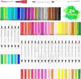Caneta Brush Pen Ponta Dupla Kit 24 Cores 2 em 1, Pontas Pincel e Fina, Canetinha Colorida para Lettering, Escolar, Desenho, Caligrafia, para Colorir e Detalhes