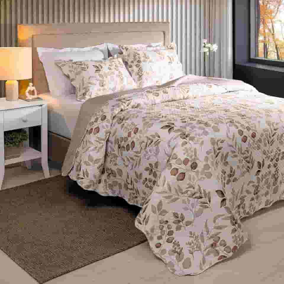 Kit Cobre Leito Colcha Boutis 3 Peças Matelassado Dupla Face Nano Printing (Ingrid Fendi, Queen)