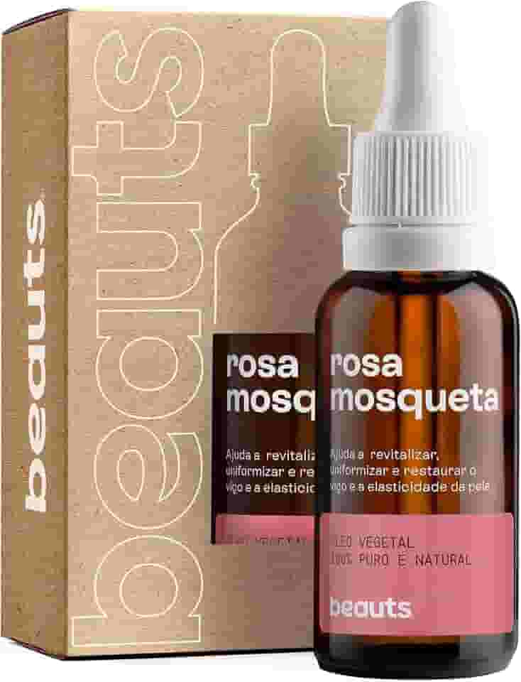 Óleo de Rosa Mosqueta - Puro, Uniformizador, Hidratante e Antioxidante - Para Manchas, Rugas, Estrias e Melhor Elasticidade - Uso Facial, Oleo Corporal e Cabelos - 100% Pura Natural Vegano - 30 mL Beauts