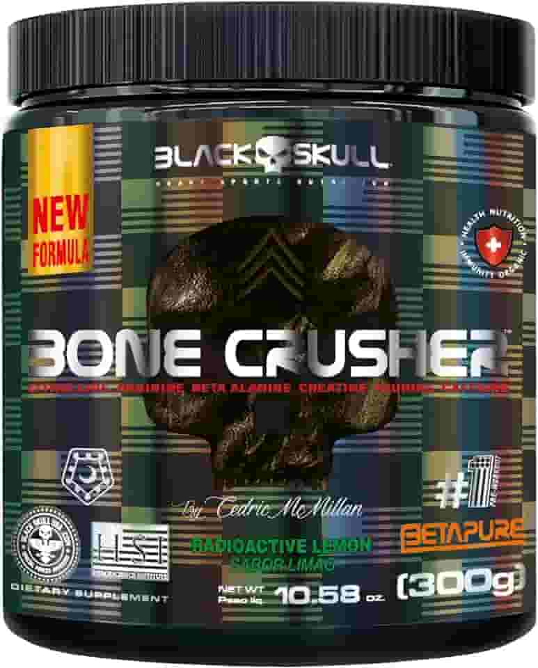 Pré-Treino Suplemento Alimentar Bone Crusher Black Skull 300g Sabor Lemon Radioactive