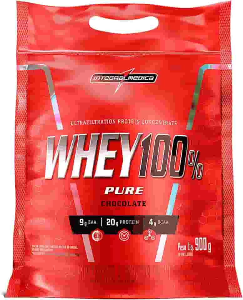 Integralmédica - Whey Protein Concentrado Chocolate 100% Pure - 21g de Proteína por Scoop, Suplementação Alimentar Pós-Treino, Fórmula Enriquecida com BCAAs - Pouch 900g