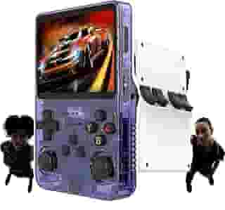 videogame portátil console portátil R36S, com cartão TF de 128GB integrado e suporte a mais de 10000 videogames retro. Possui uma tela IPS de 3,5 polegadas (roxo)