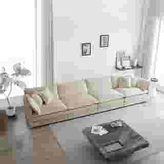 Sofá bege em forma de L de 178 cm para sala de estar, pequeno sofá modular secional, sofá moderno contemporâneo, sofá para apartamento, escritório, sofá de tecido de chenille estofado com 1 Ot