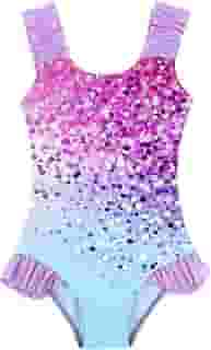 Maiô feminino com alças franzidas, roupa de banho de verão de secagem rápida para crianças de 3 a 10 anos