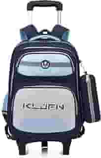 Mochila de Rodinhas Infantil em Tecido Oxford Impermeável e com Grande Capacidade para Estudantes de 6 a 12 Anos - Modelo de Duas Rodas (Azul+cinza)