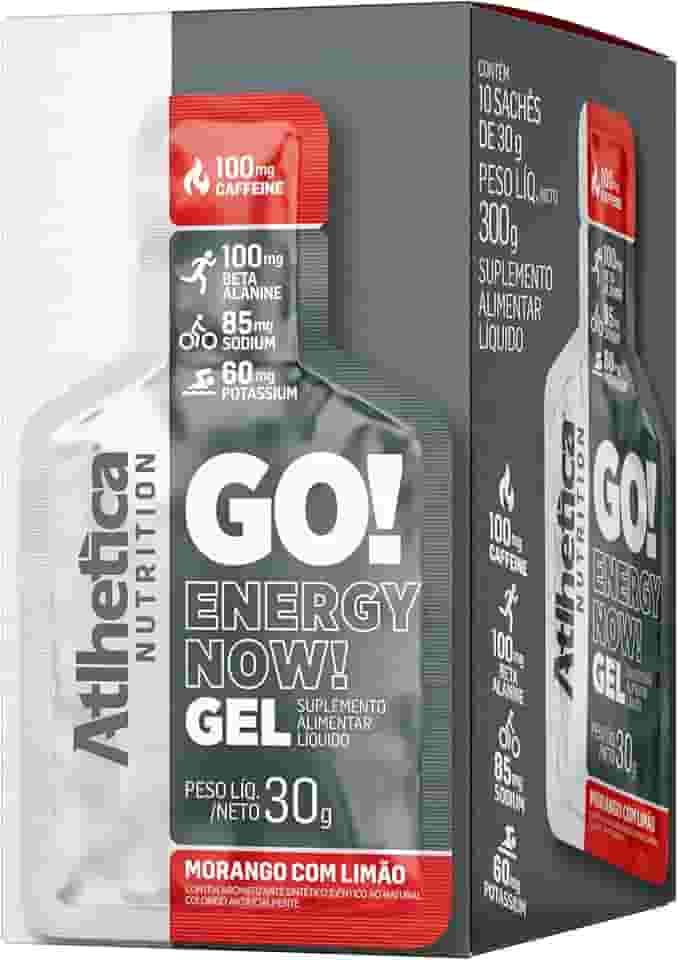 Atlhetica Nutrition GO! ENERGY NOW GEL (10 sachês de 30g) Morango com Limão, Multicolorido.