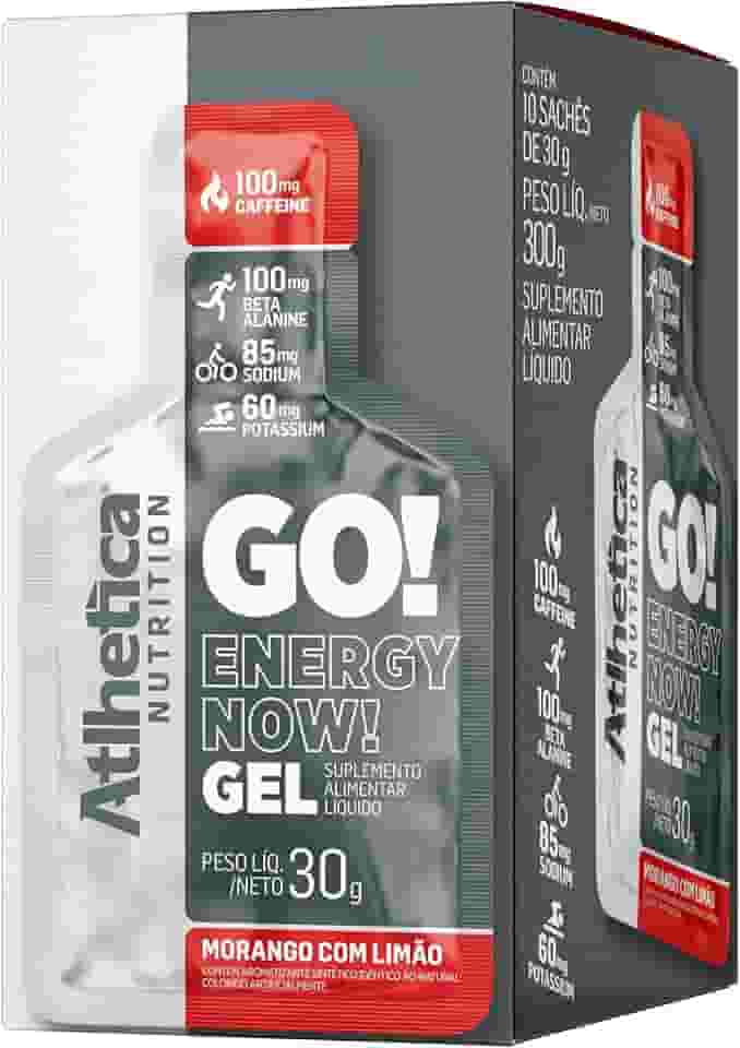 Atlhetica Nutrition GO! ENERGY NOW GEL (10 sachês de 30g) Morango com Limão, Multicolorido.
