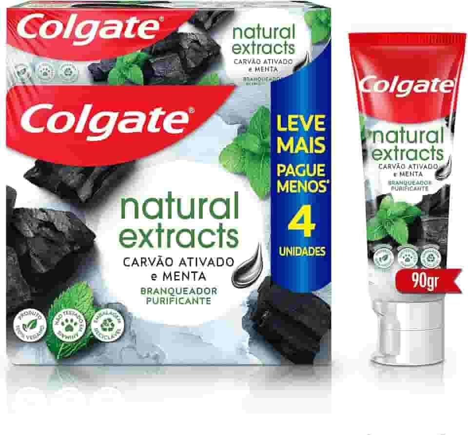 Colgate Creme Dental Natural Extracts Carvão Ativado e menta 4 unid 90g
