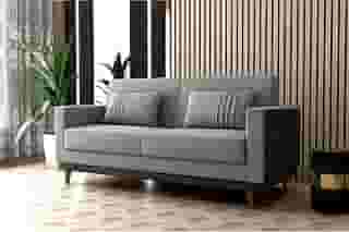 Sofa Cama Aconchegante Esther 3 Lugares Linho Cinza (Cinza/Cinza)