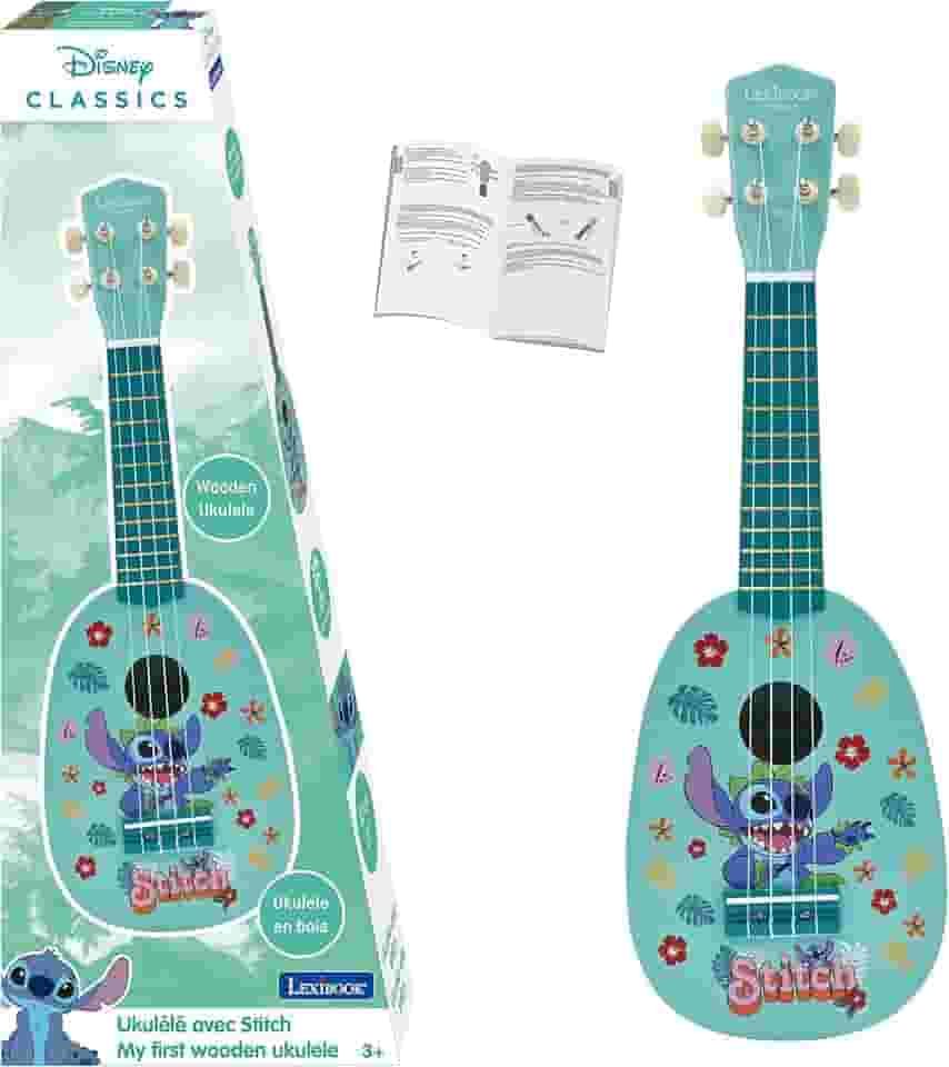 Lexibook, Disney Stitch, My First Wooden Ukulele, 4 cordas de nylon, 53 cm, guia incluído, azul, K230D
