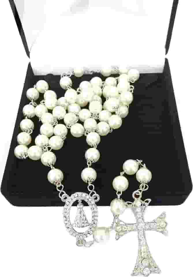 Terço De Noiva Prata Perolas Creme Tamanho Médio