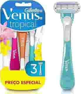 Gillette Venus Tropical Aparelho de Depilação Feminina Descartável com Aloe e Cabo Perfumado com Aroma Tropical, 3 Uds