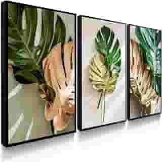Quadro Decorativo Folhas e Plantas Verdes Amazonia Gold Fácil Fixação com Fita Dupla Face