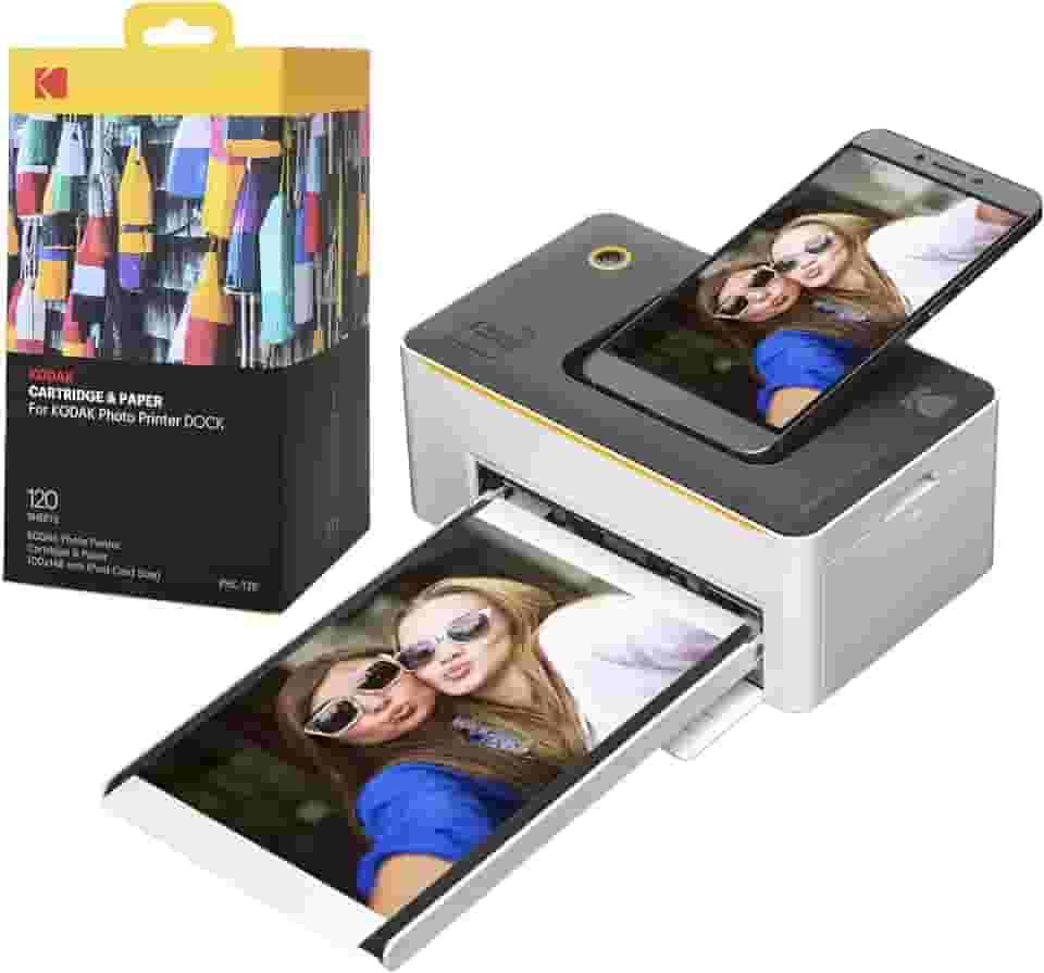 KODAK Impressora fotográfica instantânea portátil Dock Premium 10 x 15 cm (edição 2022) com 130 folhas | Fotos coloridas, 4 passagens e processo de laminação | Compatível com dispositivos