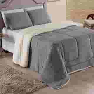 Coberdrom Queen Sherpa Cores Lisas – Edredom Casal Inverno Quente e Macio - Forro Pelucia Tipo Lã - FV Enxovais (Cinza Claro, Queen)