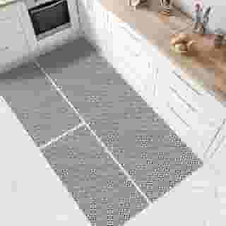 Kit Tapete de Cozinha Antiderrapante, Zig Zag, 3 Peças, Passadeira 150x45cm e 2 Tapetes 65x45cm, (Preto)