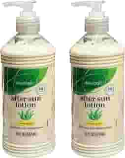 Daylogic Loção pós-sol com Aloe Vera, pacote com 2, hidratante corporal refrescante e hidratante para alívio de queimaduras solares para pele queimada pelo sol, fórmula não oleosa de absorção rápida