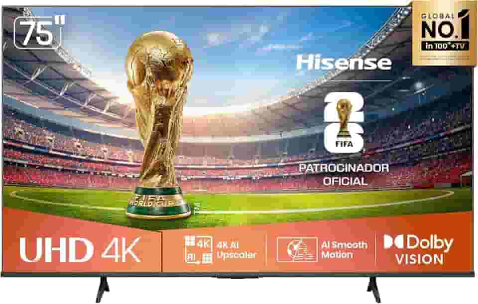 Hisense Smart TV 4K 75" Polegadas 75A6NV com Dolby Vision, HDR10, HLG, DTS Virtual X, Compatibilidade Alexa e Google Home