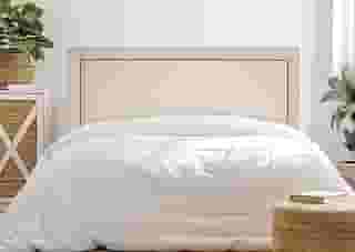 Cabeceira Casal Reta Luxo 140x60 Suede Off White - Tachas Fumê