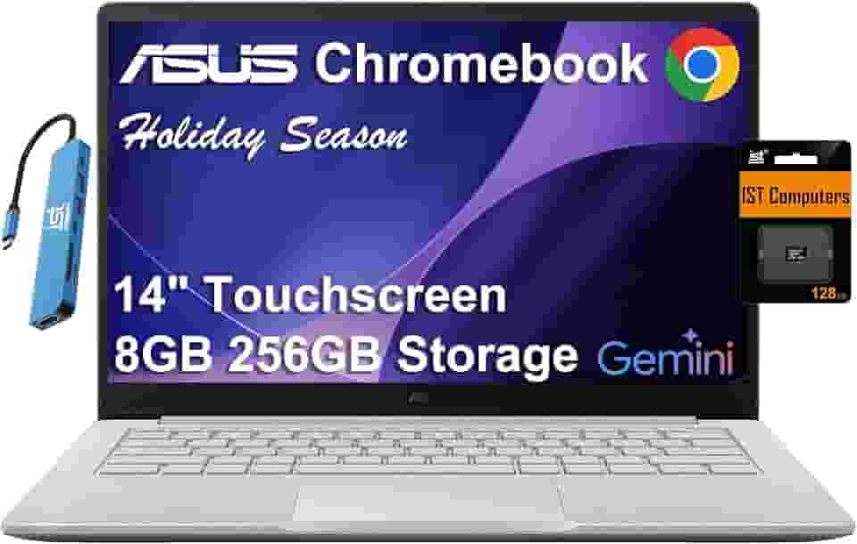 ASUS Laptop Chromebook CX14 (tela sensível ao toque FHD de 14 polegadas, Intel Celeron N4500, 8 GB de RAM, armazenamento de 256 GB (128 GB eMMC + cartão SD de 128 GB)) para casa e estudantes, webcam