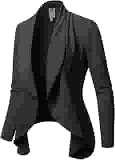 Blazer feminino de manga comprida com frente aberta estilo escritório formal sólido - Feito nos EUA, Aawbzl0001 Carvão, 3G