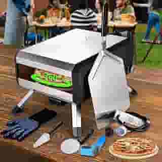 AOSION Forno de pizza ao ar livre, fornos de pizza rotativos multicombustível de 35,5 cm, forno portátil de aço inoxidável para pizza a gás para acampamento externo no quintal.