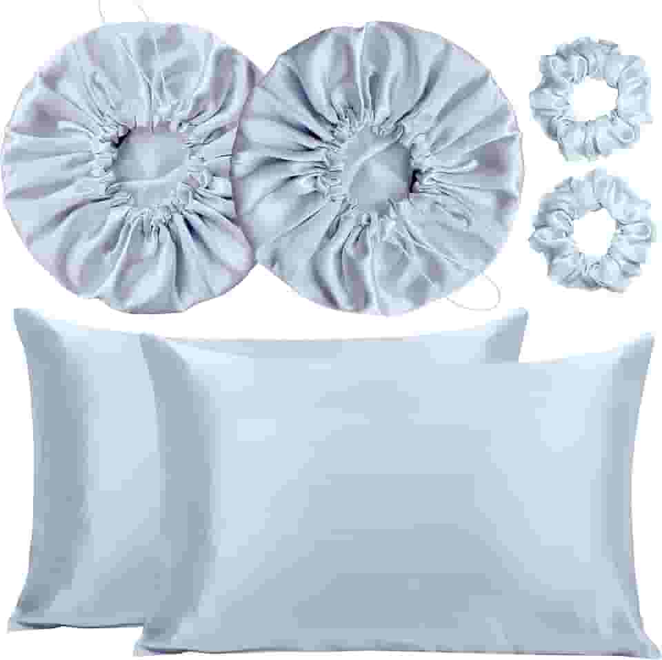 Kit 2 Fronha De Cetim Seda + 2 Toucas + 2 Xuxinhas (Prata)