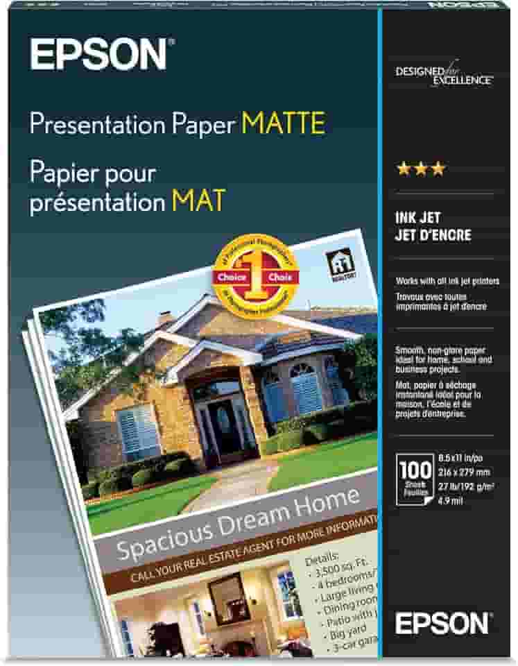 Epson Papel de apresentação fosco, 21 x 28 cm, 100 unidades (S041062), branco