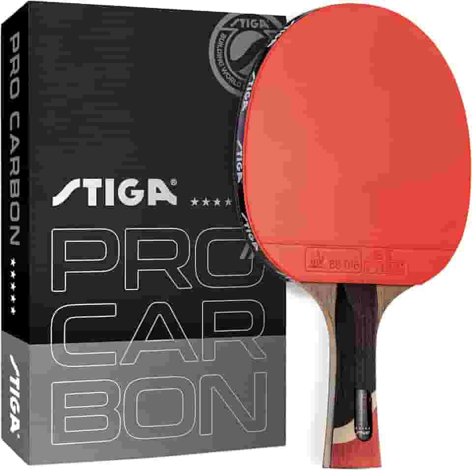 STIGA Raquete de tênis de mesa Pro Carbon Performance Level com tecnologia de carbono para torneios - cores vermelha e azul
