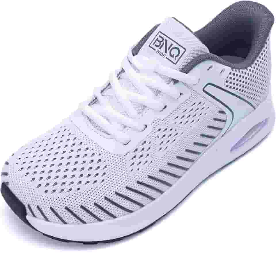Tênis feminino de caminhada com bico largo, tênis de corrida, academia, atlético, para fascite plantar, alívio da dor nos pés, 36-42, Branco, cinza, 10.5 Wide