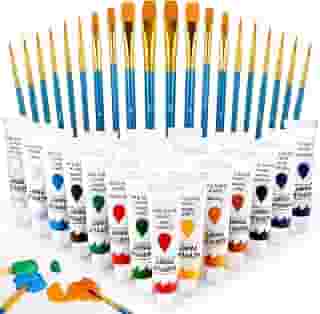 MAQIHAN Conjunto de tinta acrílica - 24 cores de tinta acrílica com 20 pincéis, tubos de 24 x 12 ml de qualidade artística, kits de materiais de pintura não tóxica para artistas e adultos, tinta