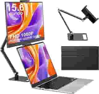 HONGO Monitor portátil com suporte de 15,6 polegadas, extensor de tela para laptop 1080p FHD para USB C hdmi tela portátil Vesa compatível com Windows Mac/Android/Switch/PS5