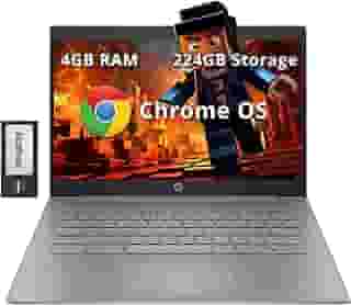 HP Laptop Chromebook HD de 14 polegadas para negócios e estudantes, Intel Celeron N4120, 4 GB LPDDR4, 224 GB de armazenamento (64 GB eMMC + estação de ancoragem de 160 GB), gráficos UHD, webcam,