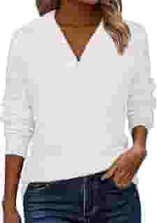 Blusa feminina com zíper de um quarto outono inverno primavera moletom casual grande pulôver acolchoado com nervuras gola V roupa 2025