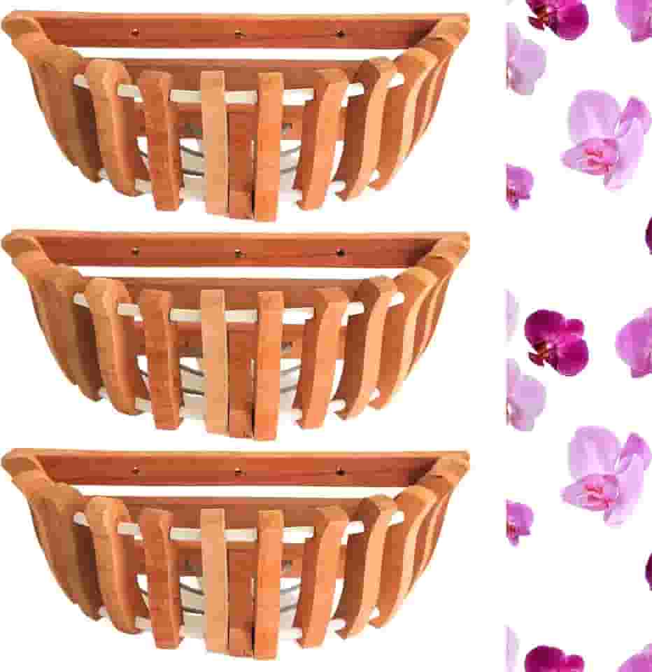 3 vasos de parede de orquídeas de madeira, cestas de orquídeas para montagem na parede, cestas de vanda, cestas de orquídeas para atividades ao ar livre