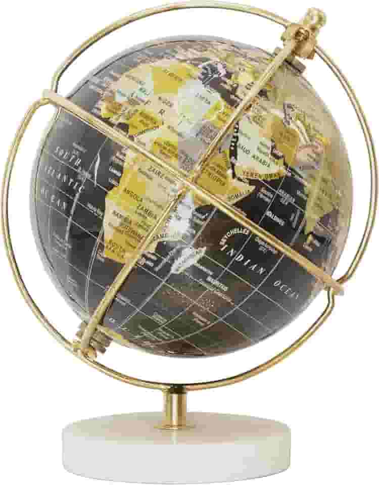 Globo Terrestre Galileu Decorativo de Mesa Mai Home 15×19×15 cm Preto e Dourado com Base de Mármore – Globo Luxo para Escritório, Sala, Quarto, Decoração Moderna e Presente Criativo
