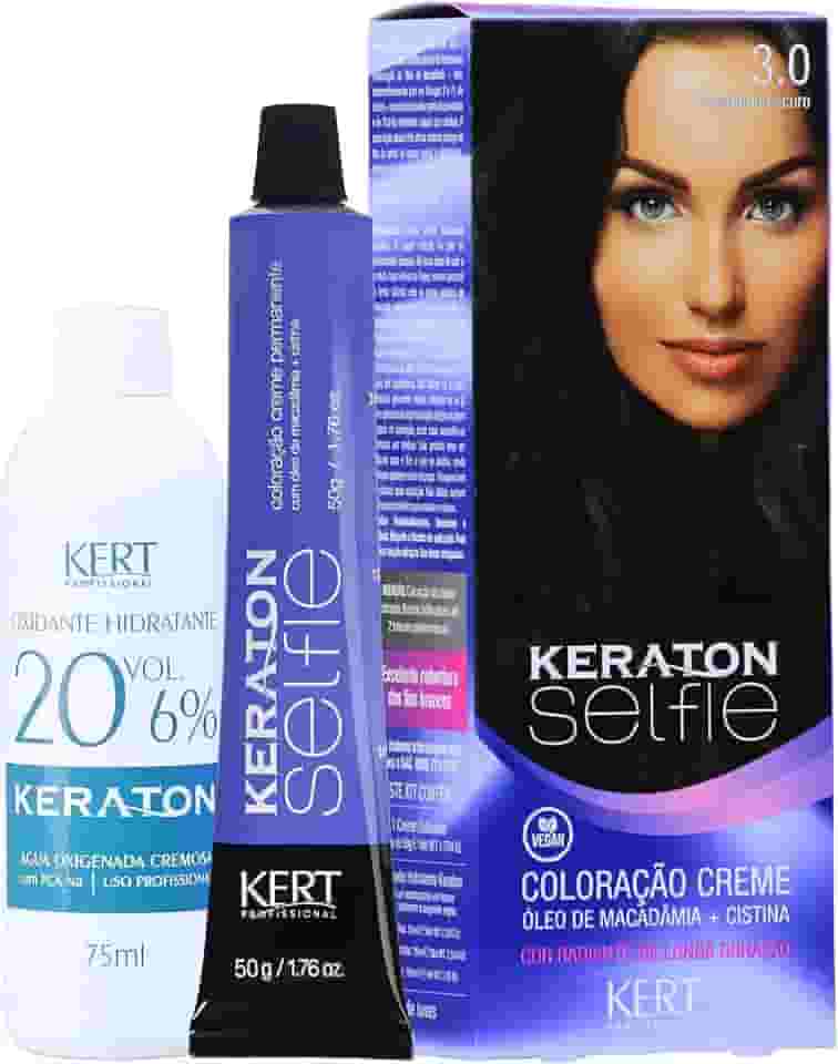 Keraton Coloração Permanente Em Creme Para Cabelos Com Cistina E Óleo De Macadâmia Selfie 50G Nº 3.0 Castanho Escuro