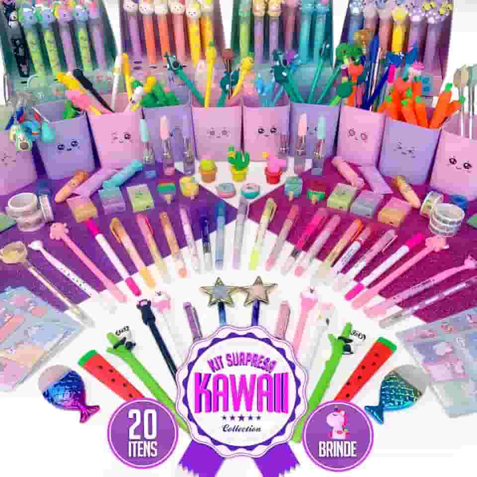 Caixa Papelaria Fofa Surpresa 20 Itens Presente Criativo Criança Mulher Menina Aniversário Natal Com Caixa de Presente Excluiva Kawaii