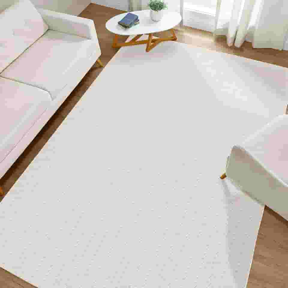 Tapete Sala 1,40m x 2,00m Antiderrapante Algodão Cru Creme de Tear Artesanal Decoração Geométrico para Quarto Casal Rústico Minimalista Neutro Off White